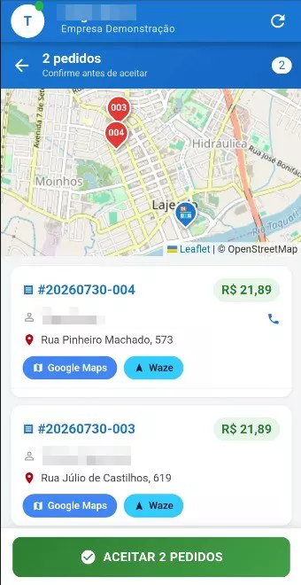 App do entregador Gomanda - aceitar pedidos com mapa, Google Maps e Waze