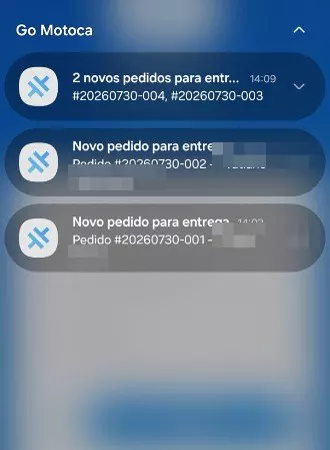 App do entregador Gomanda - notificação de novos pedidos para entrega