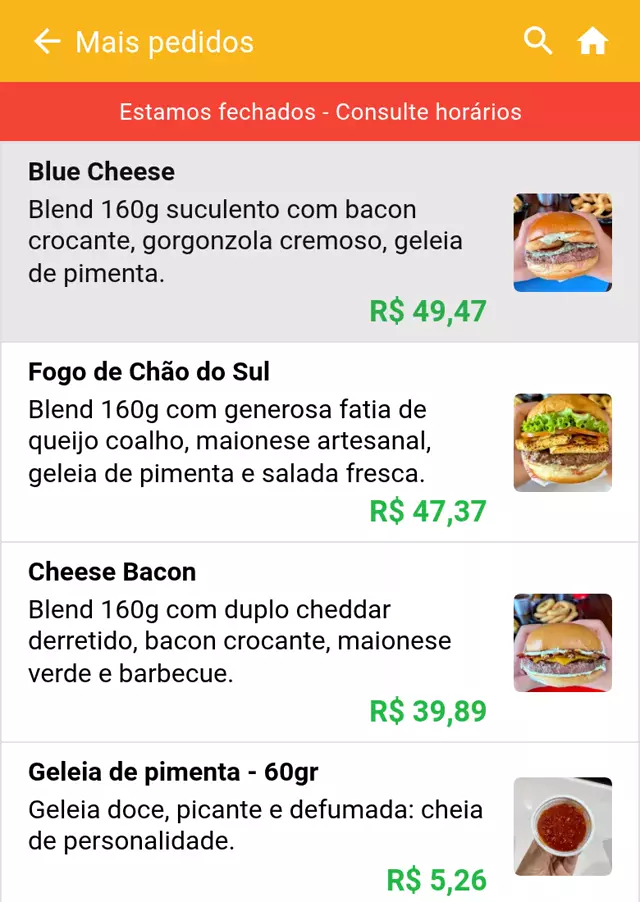 Cardápio digital de churrascaria no Gomanda — produtos com foto e preço (Fogo de Chão do Sul)