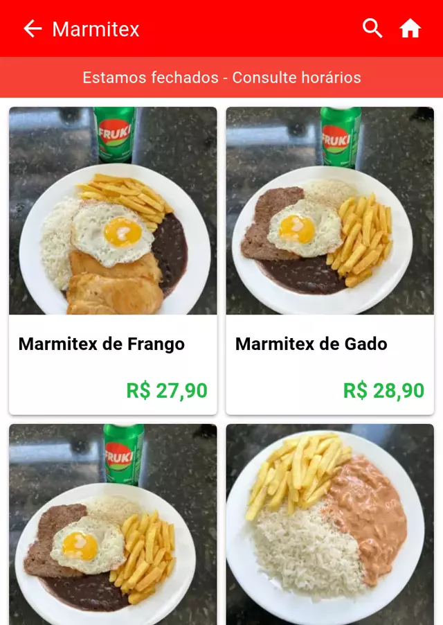 Cardápio digital de marmitaria no Gomanda — produtos com foto e preço (Marmita da Vó)